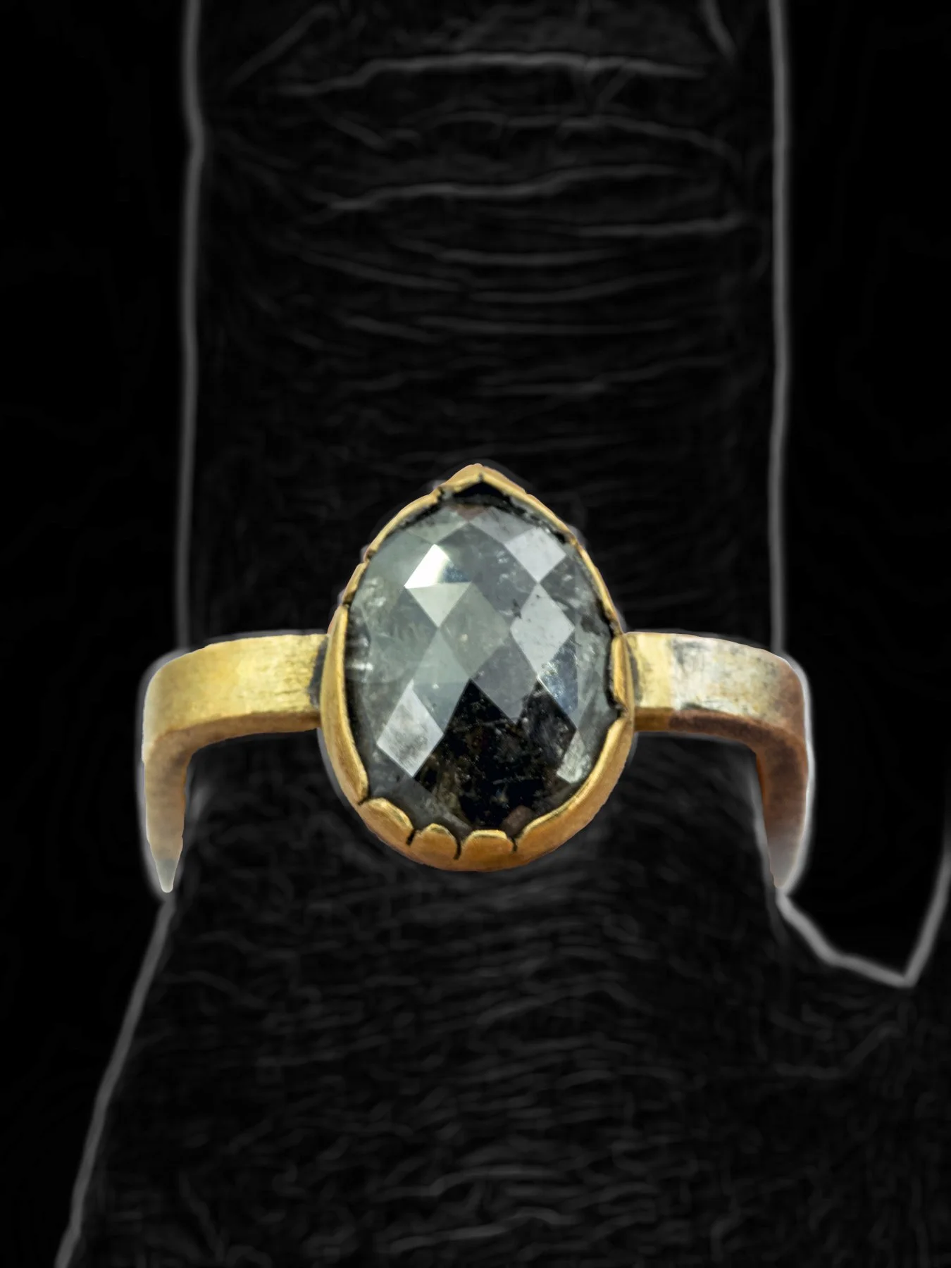 Pear Black Rose Cut Diamond on mixed square band on glowing edges.jpg