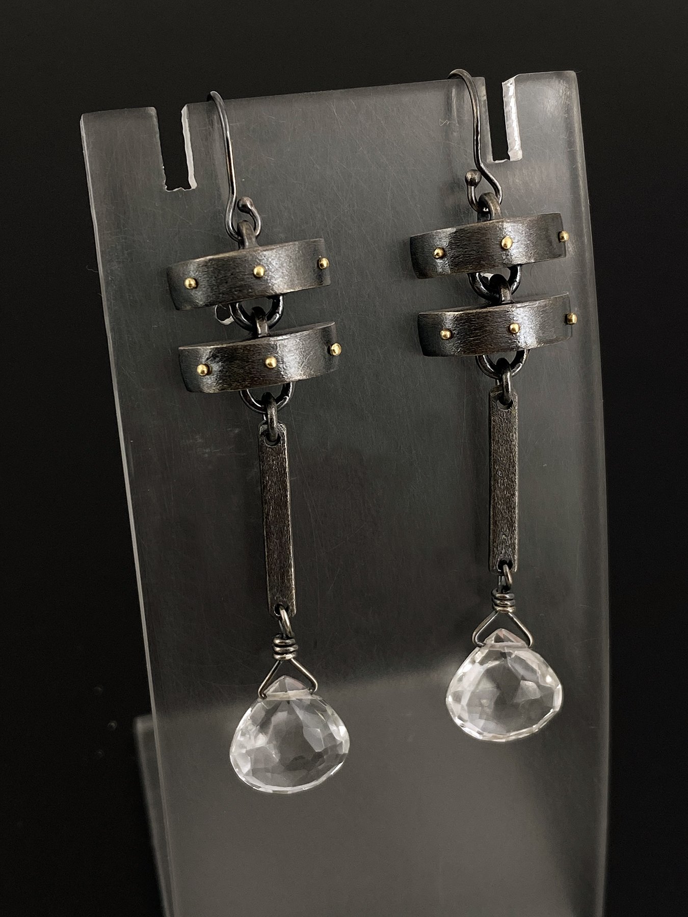 Double Unit Linked Earrings with White Topaz Briolettes 3.jpg