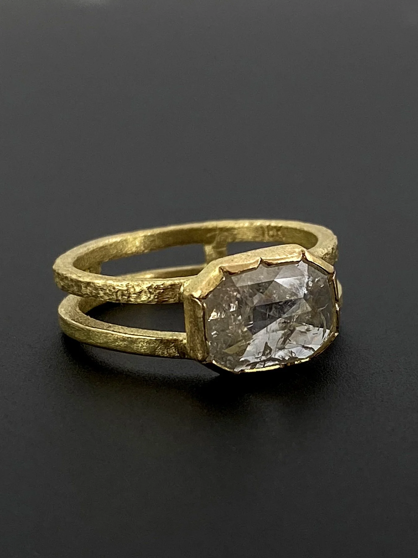 Fancy Cut Rectangle Diamond on a Double Band Textured Round Ring 2B.jpg
