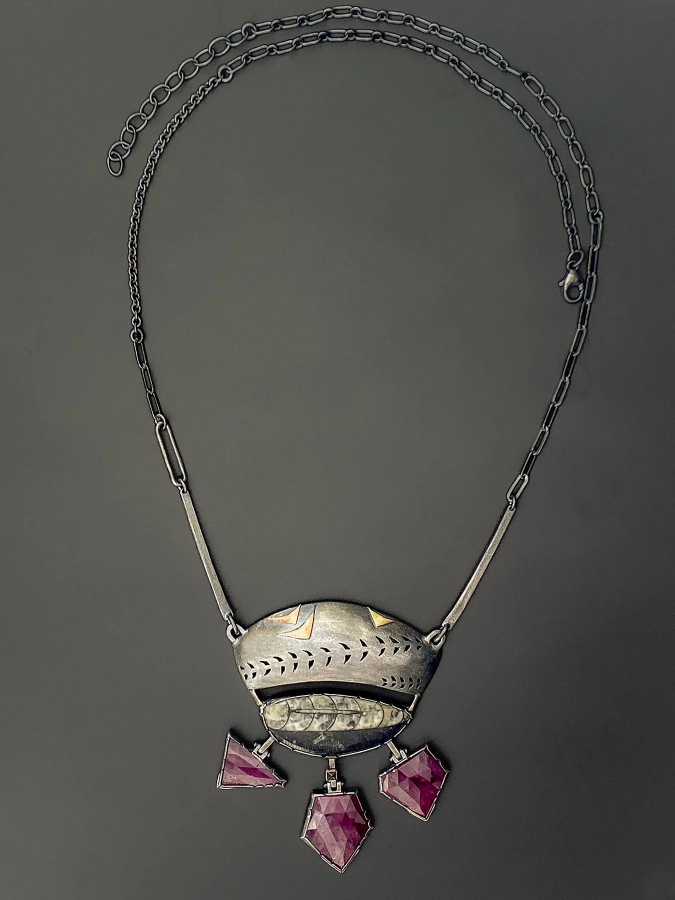 Orthoceras Fossil, Hinged Rubies and Black Diamond Pendant 5.jpg