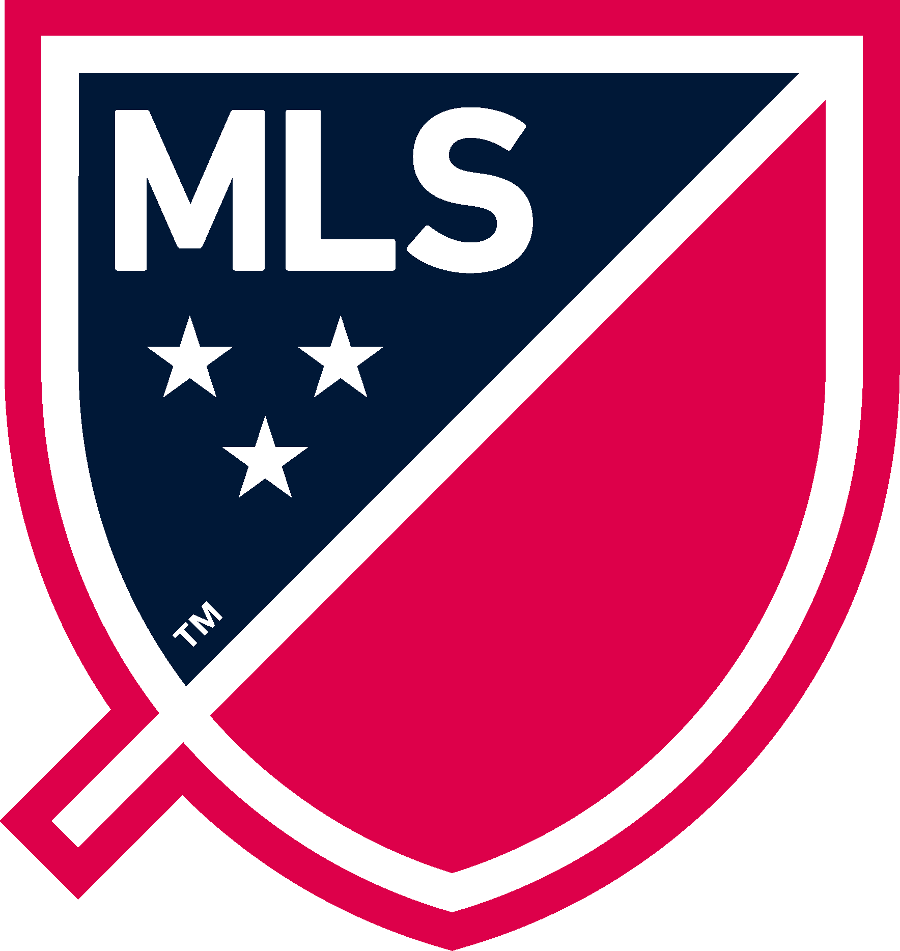 MLS logo with a red and white shield, three white stars, and a diagonal blue stripe.