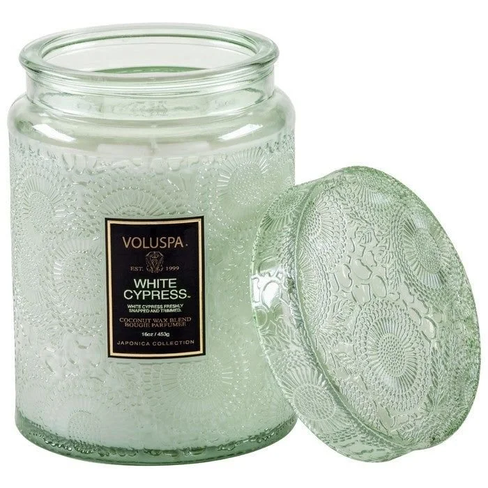 Large Embossed Glass Jar Candle in White Cypress.jpeg