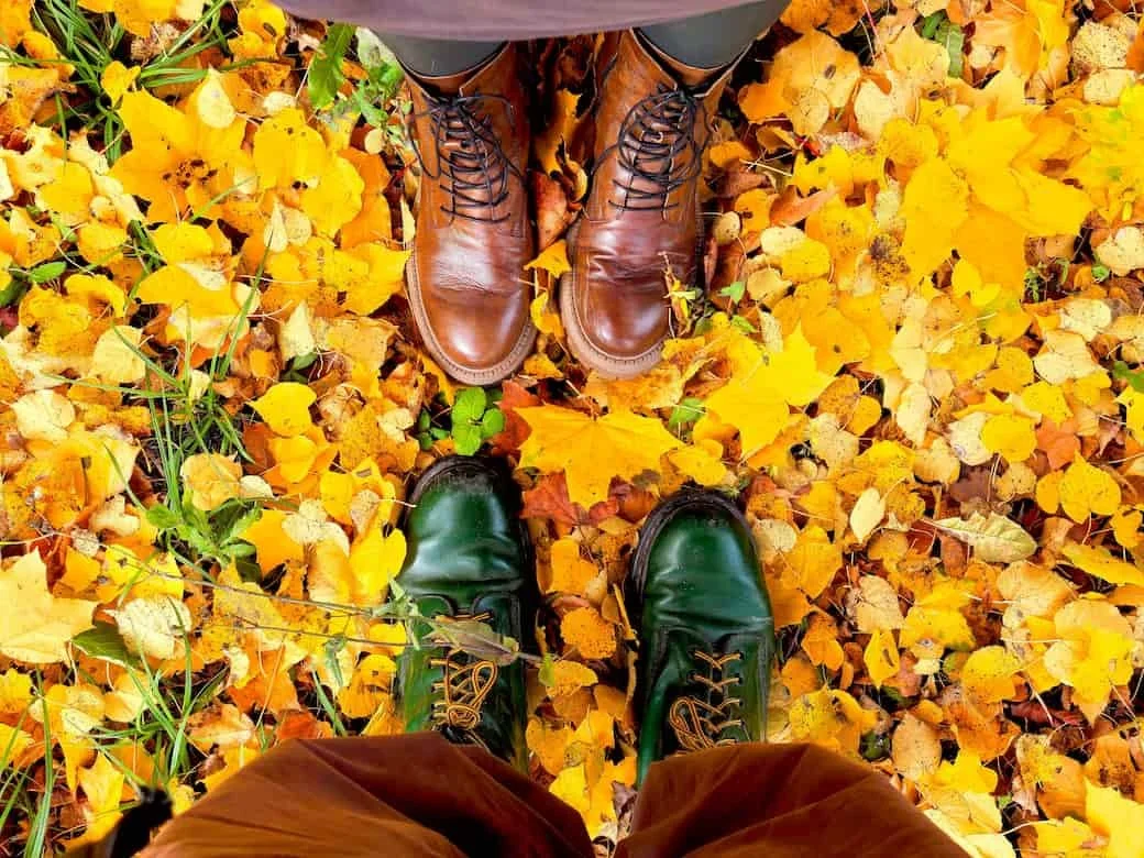 View of  couples shoes facing each other
