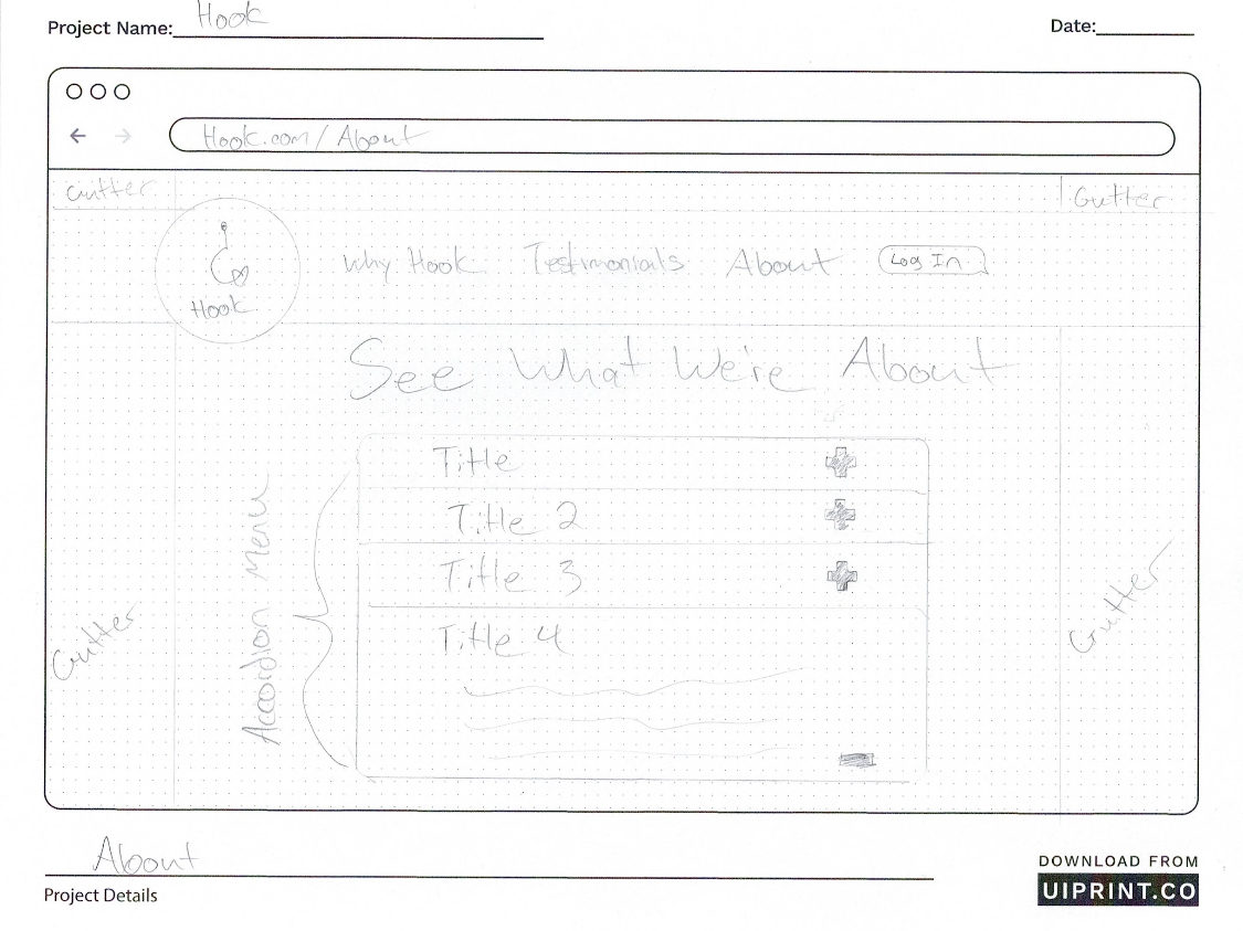 The final design for Hook's webpage.