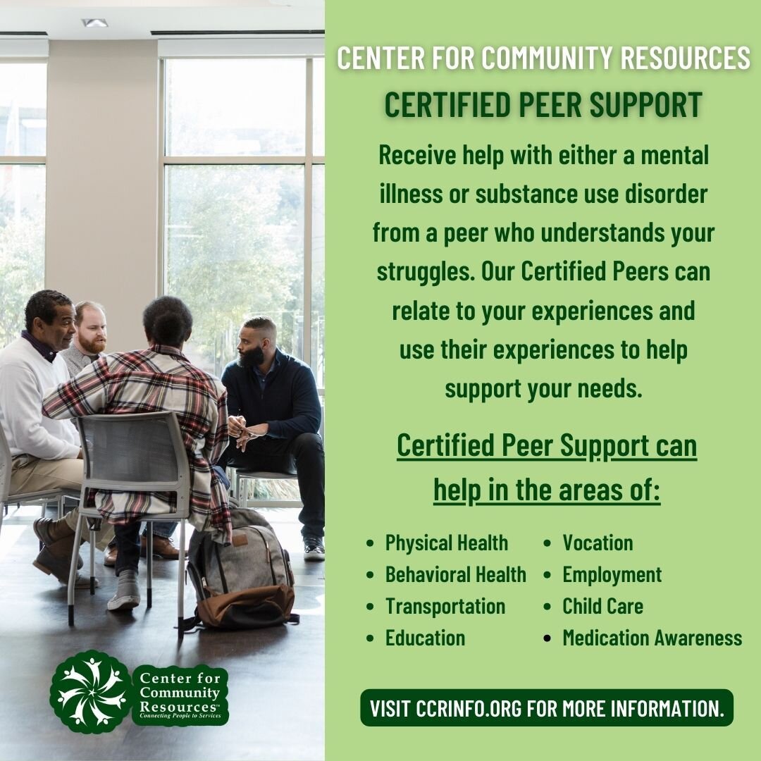 Being helped by those who have gone through similar situations can be the breakthrough you need. CCR's Certified Peer Support Program does just that. To learn how you can get a referral, visit CCRINFO.org.

#ConnectingPeopleToServices #CCR #NonProfit