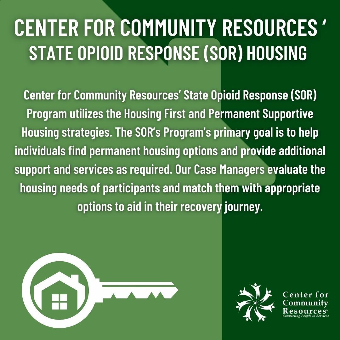 CCR's State Opioid Response (SOR) Housing Program offers housing assistance to those who are recovering from opioid use. Call our Information &amp; Referral line at 844-360-4372 to determine if you qualify for assistance.

#ConnectingPeopleToServices