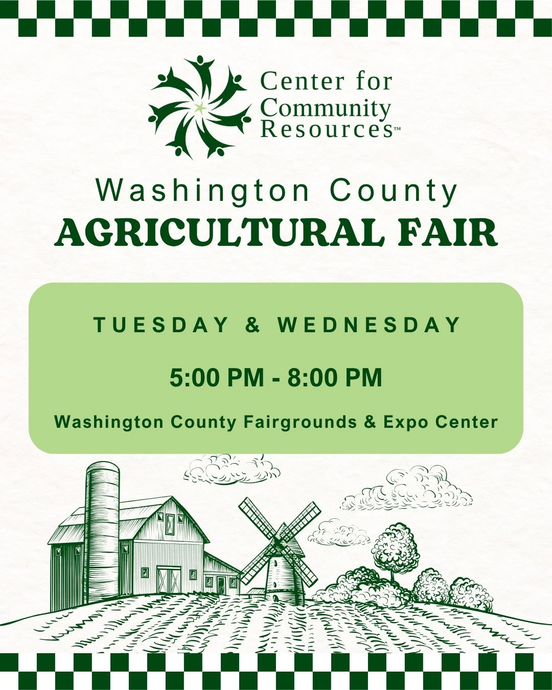 We&rsquo;re heading to the fair! 
Stop by and see CCR's Washington Team at the Washington County Agricultural Fair! The Team will be able to share resources, answer questions, and say hello tomorrow and Wednesday between 5:00 and 8:00 pm. 

For more 