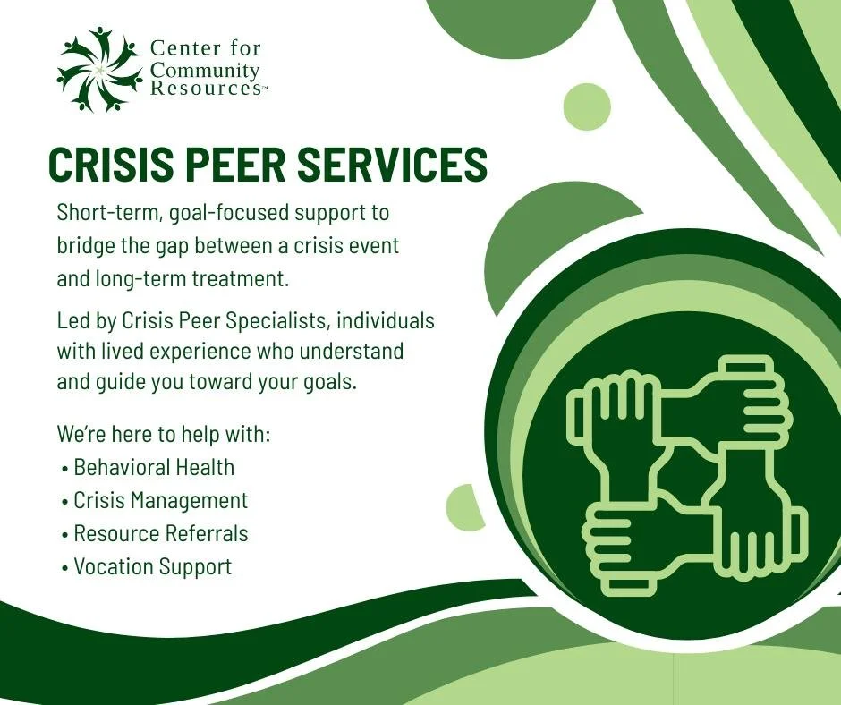 You don&rsquo;t have to face a crisis alone.
Our Crisis Peer Specialists are here to walk beside you, providing short-term, person-centered support.
From developing a Crisis Plan to connecting you with community resources, we&rsquo;re here to help yo