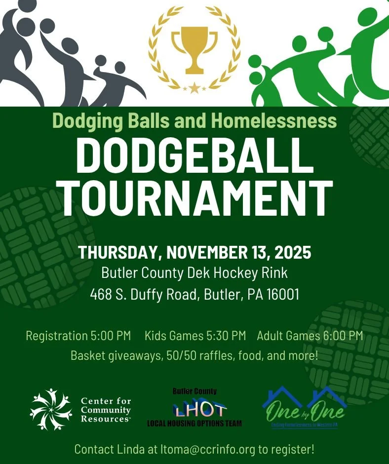 Attention Butler County! 

You can still register teams for the Dodging Balls and Homelessness Dodgeball Tournament!

This annual tournament supports our Local Housing Options Team (LHOT) during Butler County's Homeless Awareness Month, with all proc