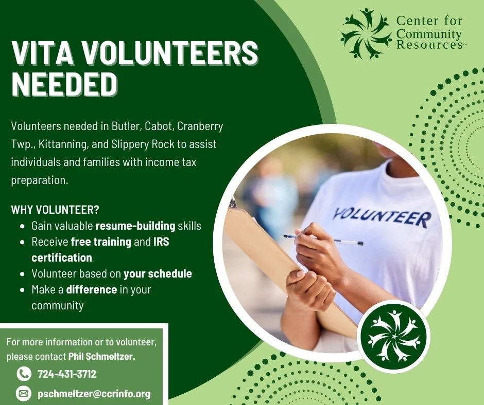 Want to make a difference this tax season? Join CCR&rsquo;s VITA team!
The Volunteer Income Tax Assistance (VITA) program helps local households earning under $60,000 file their taxes for free. VITA can also provide financial literacy and resource co