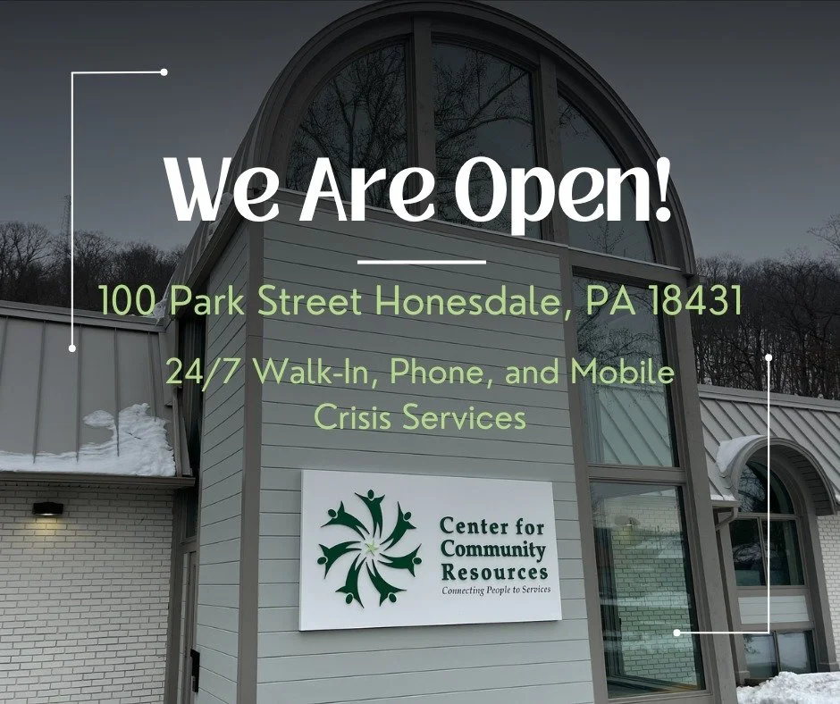The Northeast Regional Crisis Stabilization Center is officially open! CCR&rsquo;s Wayne Crisis Team is all moved in and now offers 24/7 walk-in, phone, text, chat, and mobile crisis services at 100 Park Street, Honesdale, PA 18431.

Please note that