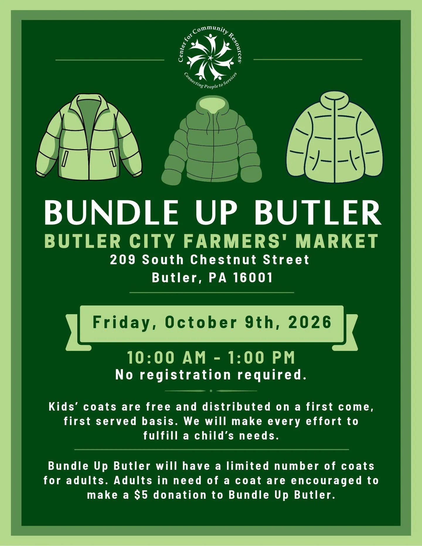 Bundle Up Butler is almost here! Join us for a day of warmth, community, and giving back as we provide free kids&rsquo; coats to local families in need, with a limited number of adult coats available as well.

📅 Friday, October 9, 2026
⏰ 10:00 AM&nd