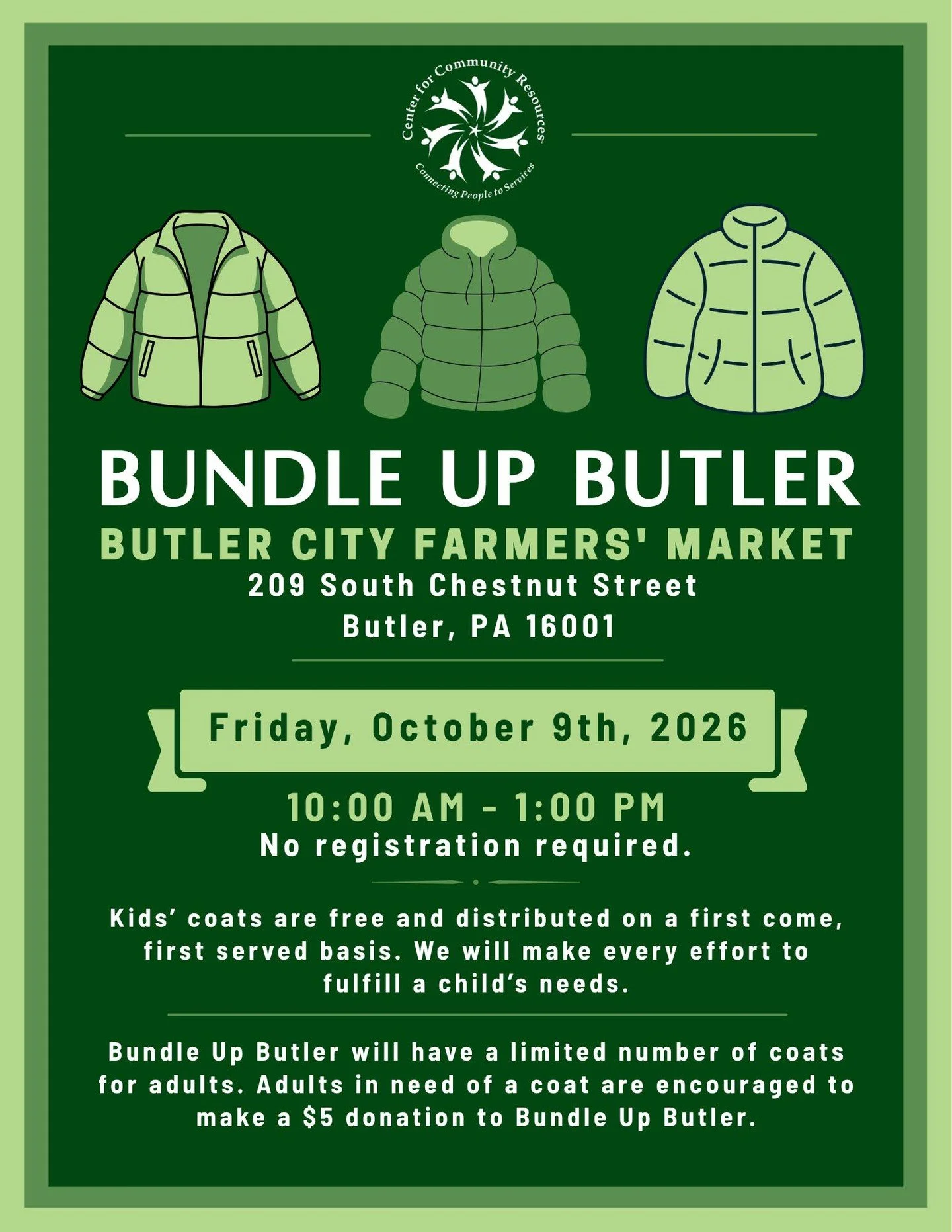 TOMORROW! Bundle Up Butler is back! Join us for a day of warmth, community, and giving back as we provide free kids&rsquo; coats to local families in need, with a limited number of adult coats available as well.

📅 Tomorrow, October 9th, 2026
⏰ 10:0