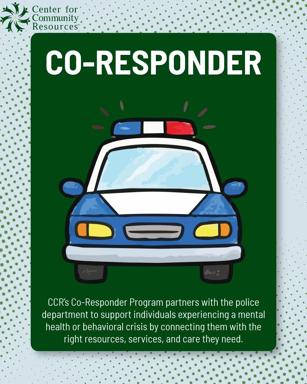 Sometimes, the best response is one that focuses on understanding, support, and connection. 💙 

Through this partnership, CCR and the police department are working to help reduce unnecessary involvement with the criminal justice system, promote safe