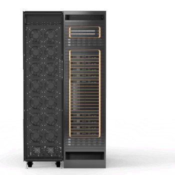 Specialized liquid to air cooling system from nVent next to an Nvidia Grace Blackwell AI Supercomputer