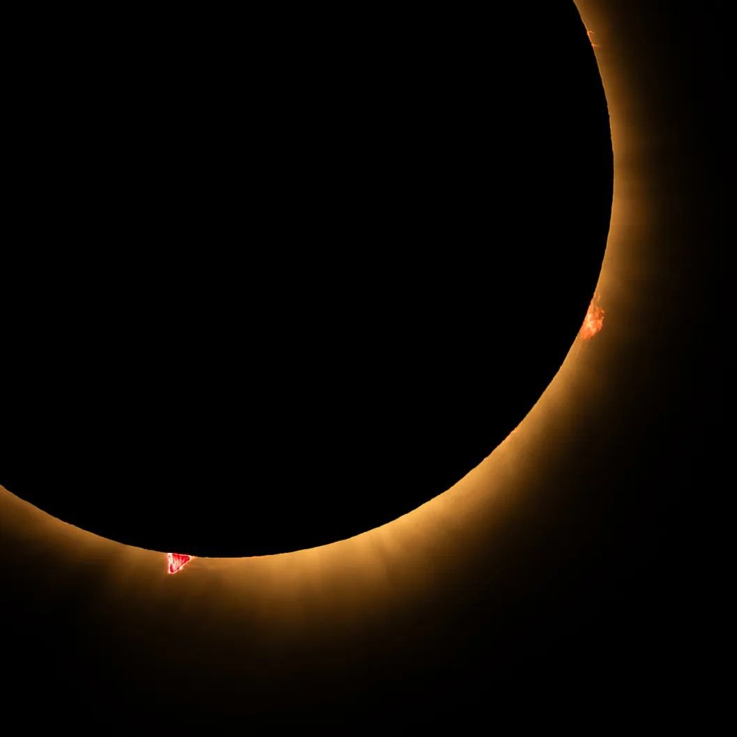 If I did my math correctly, those little flares off the bottom and right side of the sun are in fact larger than Earth. 

#eclipseinhancockcounty #eclipse2024 #eclipseinhancock #eclipse #totalsolareclipse #totalsolareclipse2024
