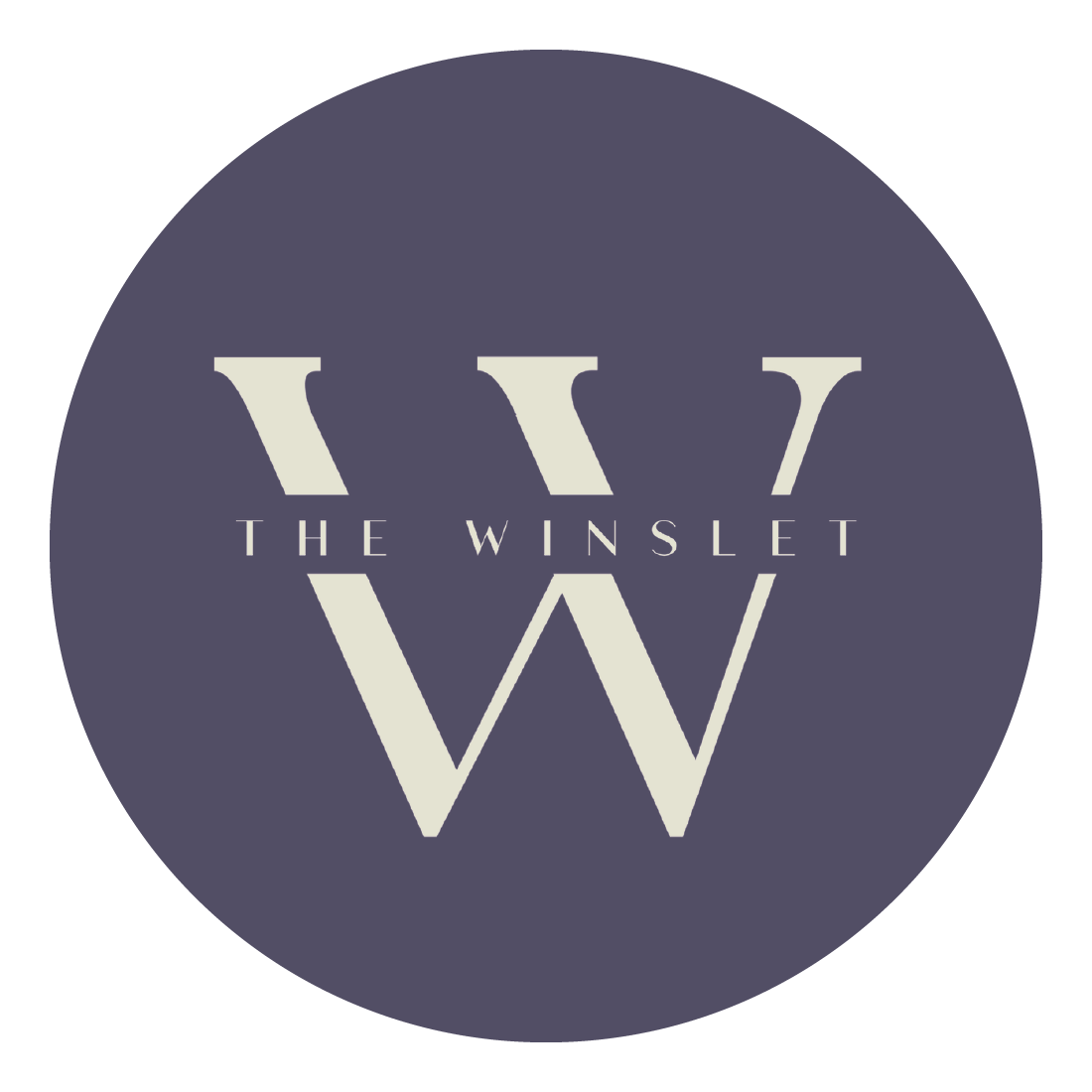 Logo of 'The Winslet' featuring a large letter W with smaller letters W and V and the words 'The Winslet' in the middle, on a purple circular background.