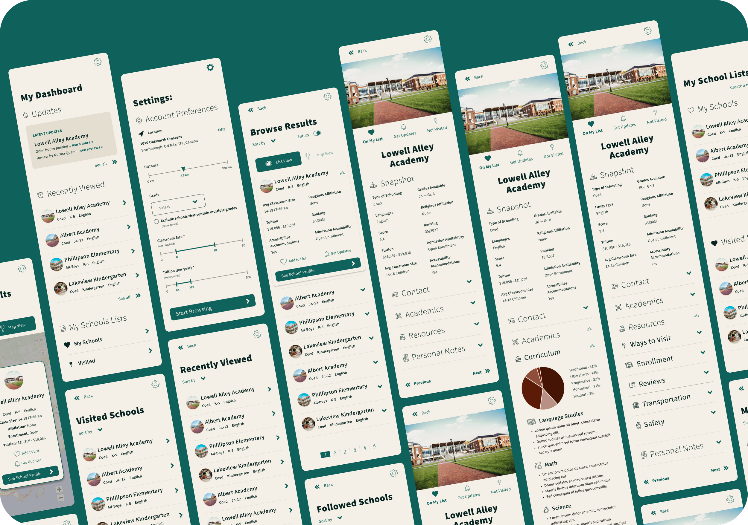 Final screens for Better School Choice app