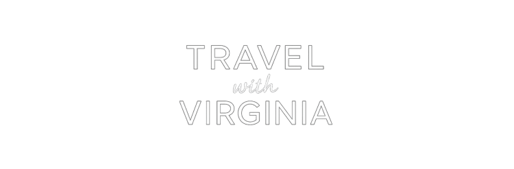 Text saying "Travel with Virginia" on a black background.