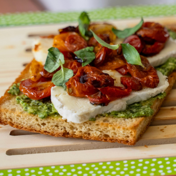 Brie Tartine with Basil and Slow-Roasted Tomatoes