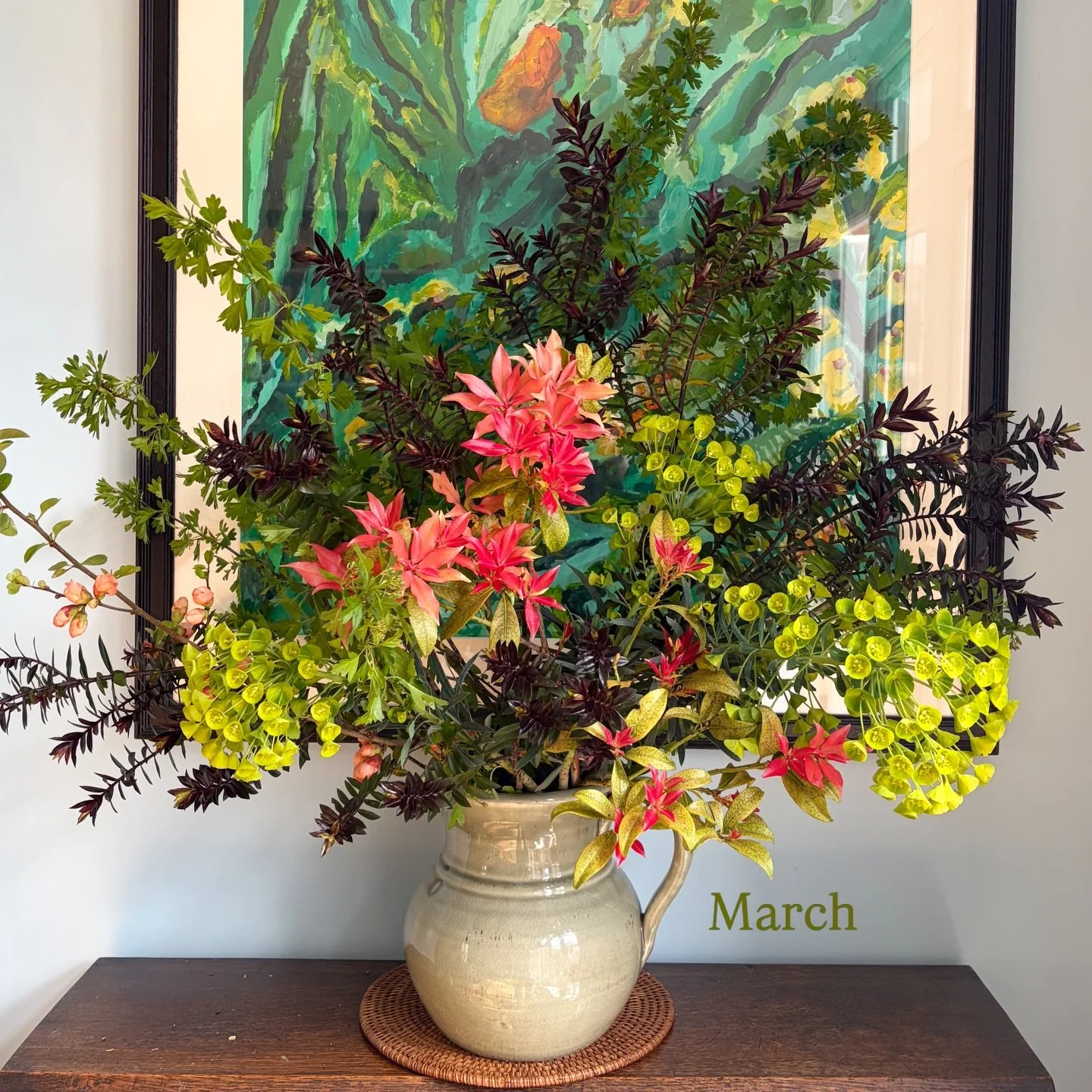 Hawthorn, Hebe, Euphorbia and Quince. 

They sound like four middle-class baby names (you&rsquo;ve hardly touched your hummus, Euphorbia!) but they are just a few of the lovelies I cut from the garden this weekend.

Scroll for previous seasonal varia