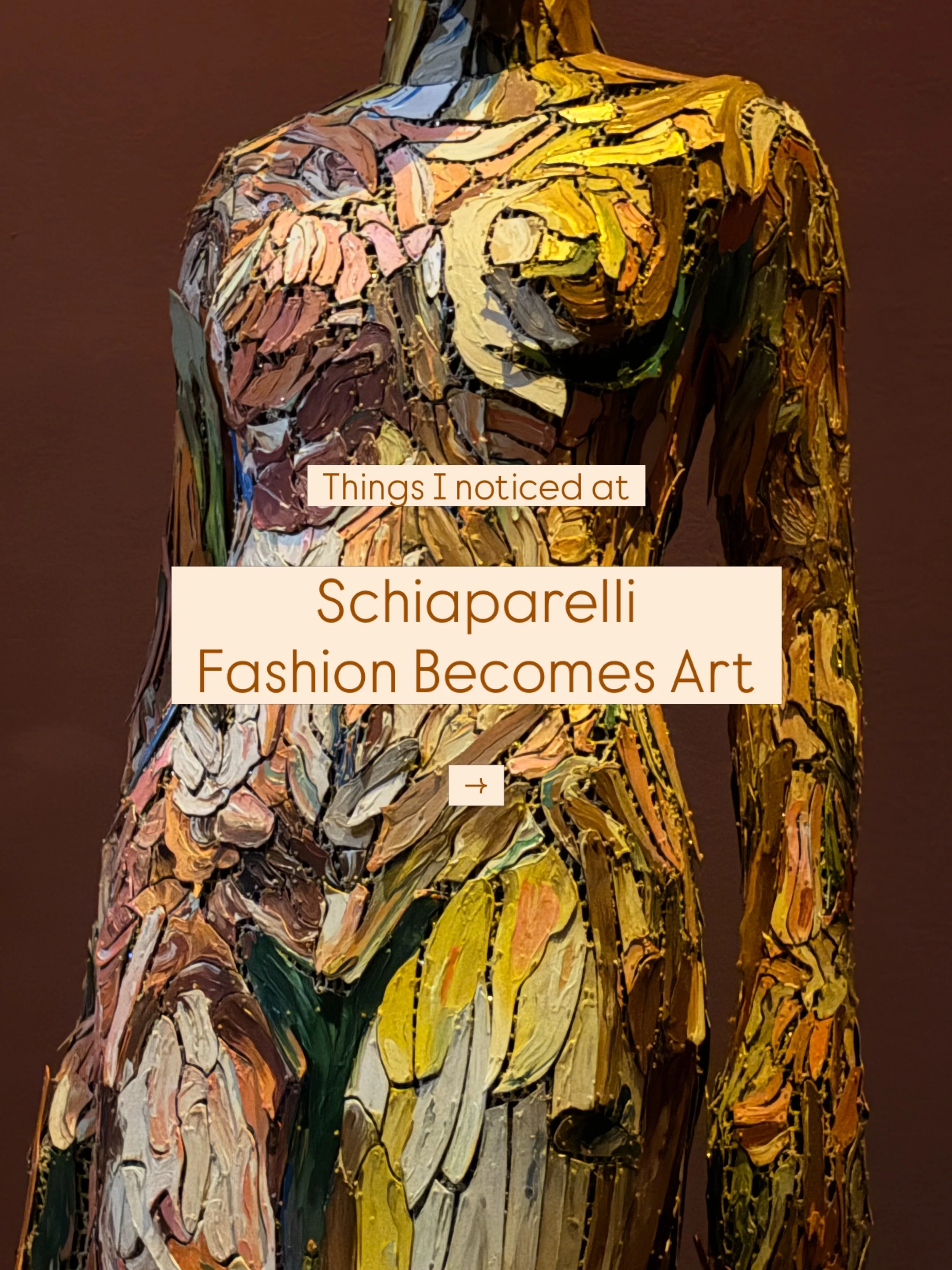 Last week I had an artist&rsquo;s date with the Schiaparelli exhibition at the V&amp;A.

It&rsquo;s a delicious visual treat, with loads of fun ideas, stories and artistic collaborations to dig into. The exhibition spans riches designed by Elsa Schia