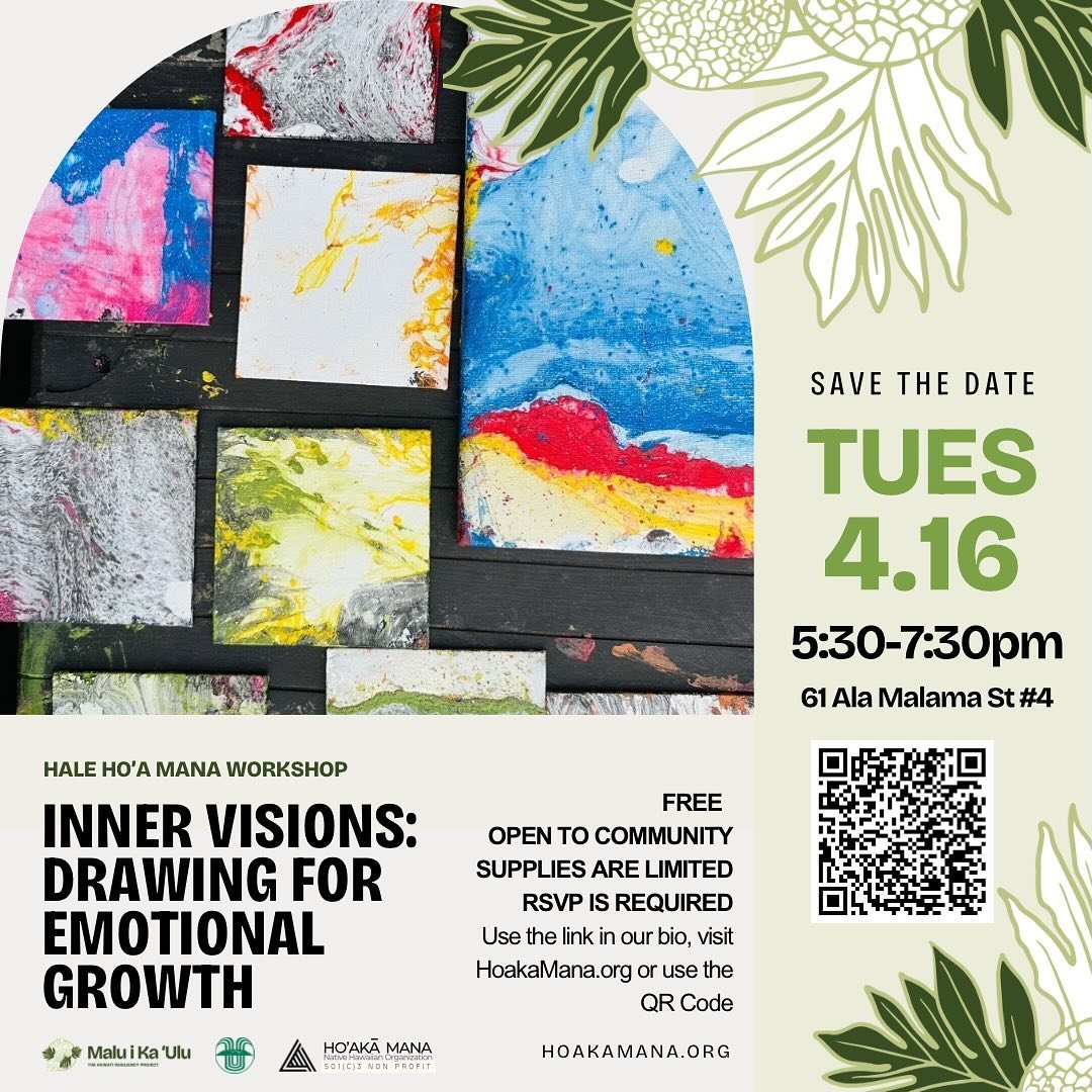 Come join us next week Tuesday for our next Hale Ho&rsquo;a Mana Workshop hosted by Correna!

Inner Visions: Drawing for Emotional Growth

🖌️🎨A unique and inspiring art workshop designed to help you explore your emotions and manifest your dreams th