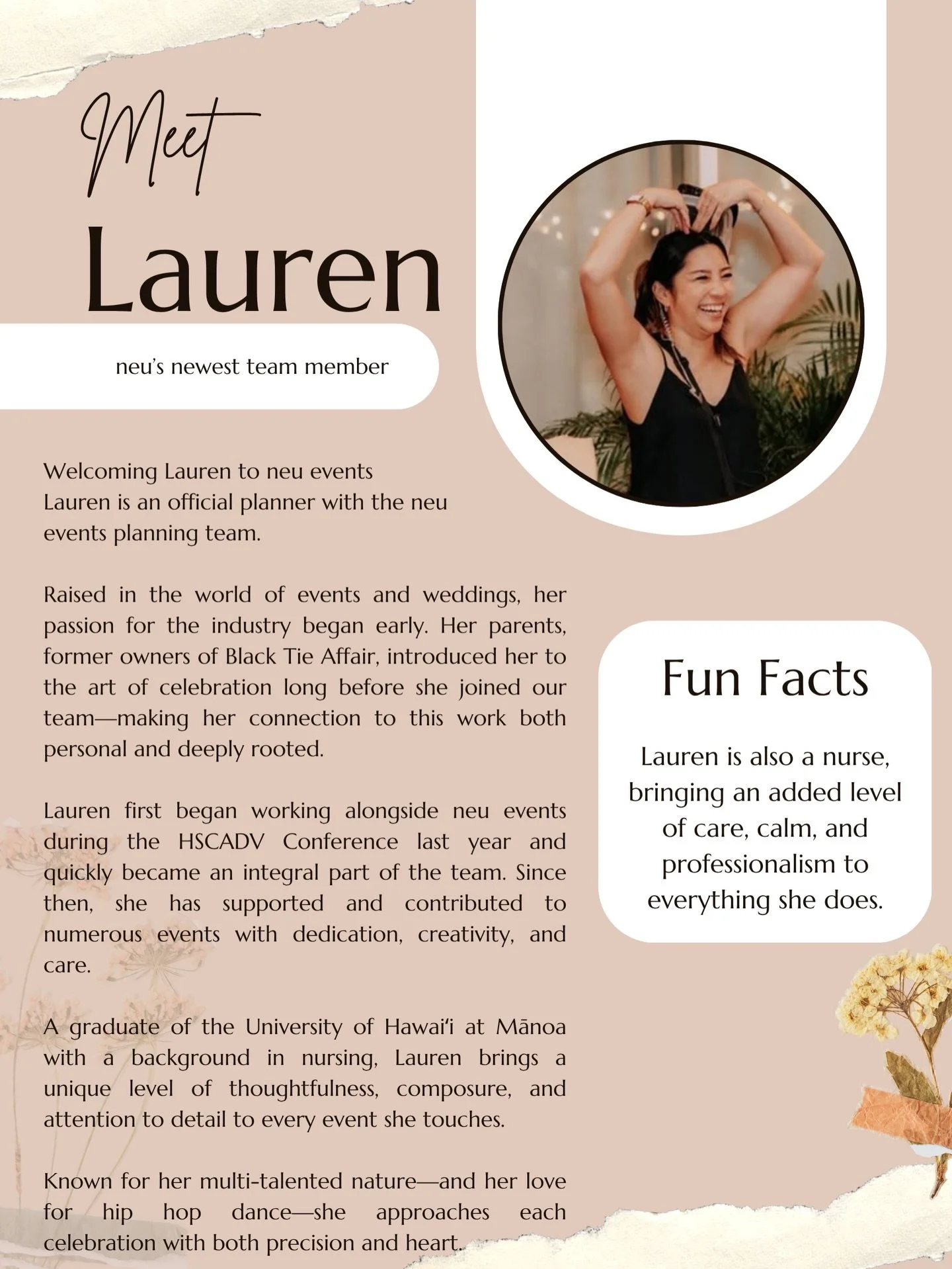 Today we&rsquo;re celebrating someone very special on our team 🤍

Meet Lauren&mdash;one of our incredible planners who has been with us since last May. With a background in events, a natural eye for detail, and a calm, thoughtful presence, she bring