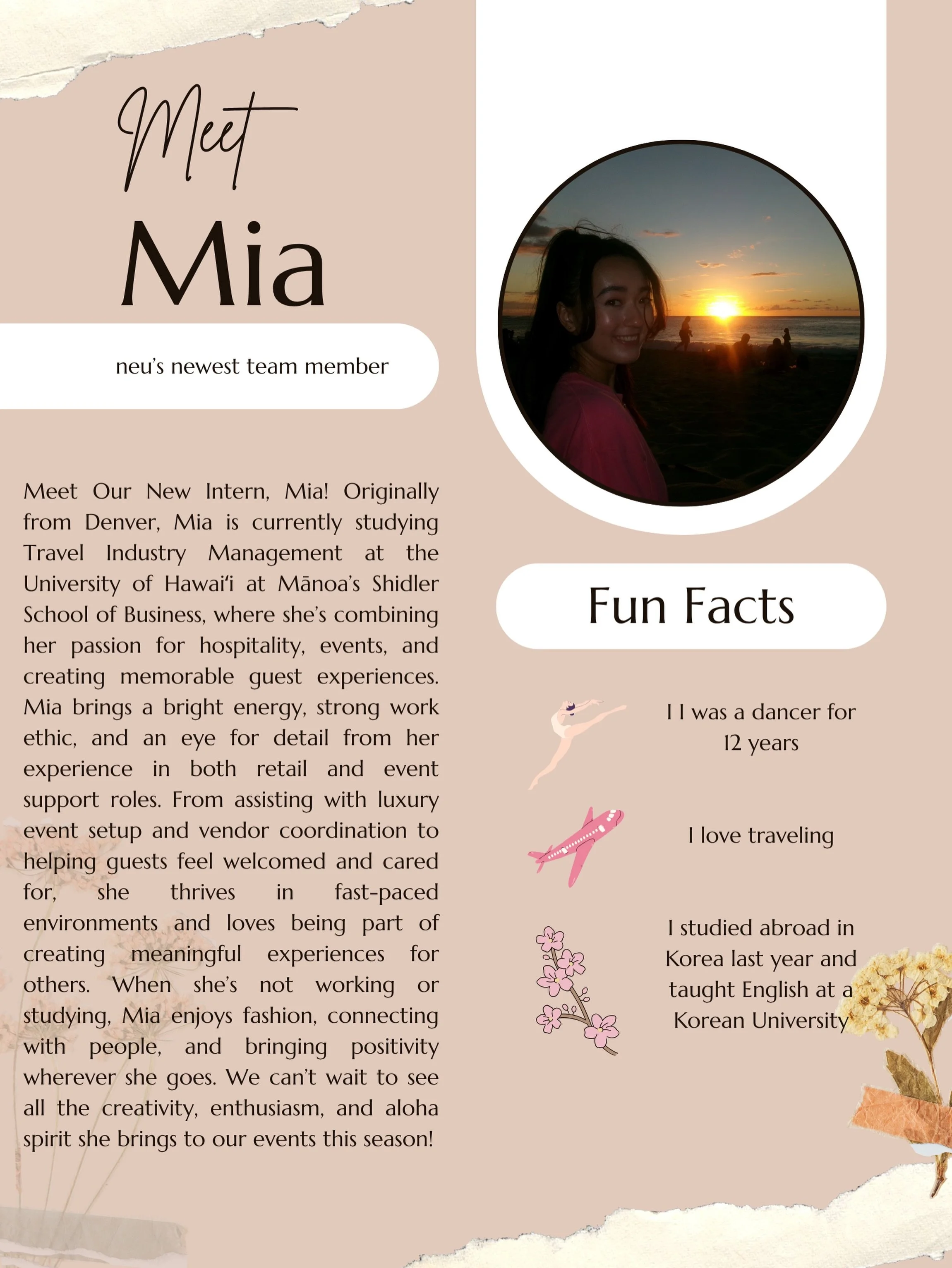 Please join us in giving a warm welcome to Mia Mangham, our newest intern! ✨🤍

Mia is currently studying Travel Industry Management at the University of Hawaiʻi at Mānoa&rsquo;s Shidler School of Business, where she&rsquo;s building a strong foundat