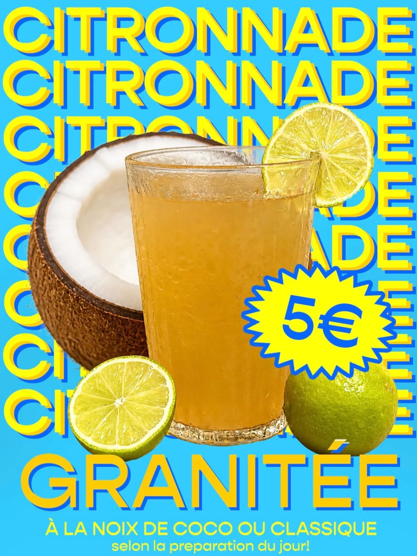 ☀️ Les beaux jours sont l&agrave;&hellip; et notre nouvelle citronnade granit&eacute;e aussi 🍋❄️🥥

Ultra fra&icirc;che, l&eacute;g&egrave;re et givr&eacute;e, elle arrive en deux versions :
🍋 Classique
🥥 Noix de coco

Le combo parfait pour se raf