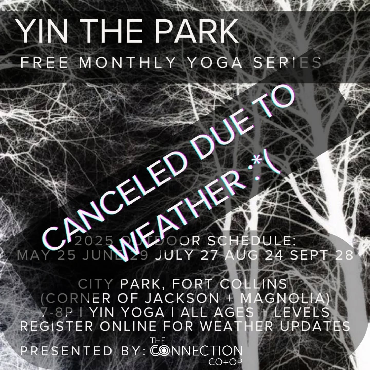 😭 Yin the Park: CANCELED 05/25/25 😭

Tonight&rsquo;s Yin the Park is canceled due to rain + chilly temps. This offering is all about deep rest + reconnection, + I want to honor that intention fully...without shivers or soggy mats.

The next Yin the