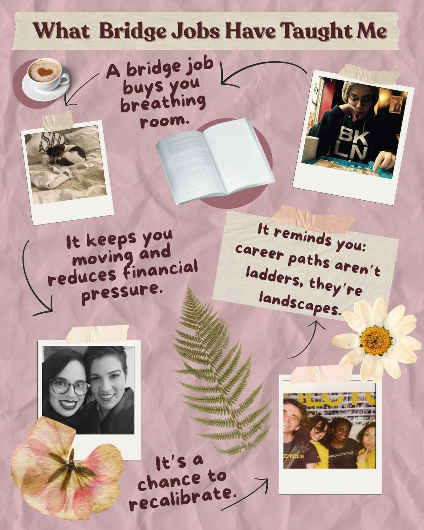 What bridge jobs taught us:

Several years ago, Amanda left a toxic role with nothing lined up. Scary? Yes. Necessary? Also yes.

Her bridge jobs looked like this:

- A part-time front-desk role at a neighborhood fitness studio
- Babysitting a neighb