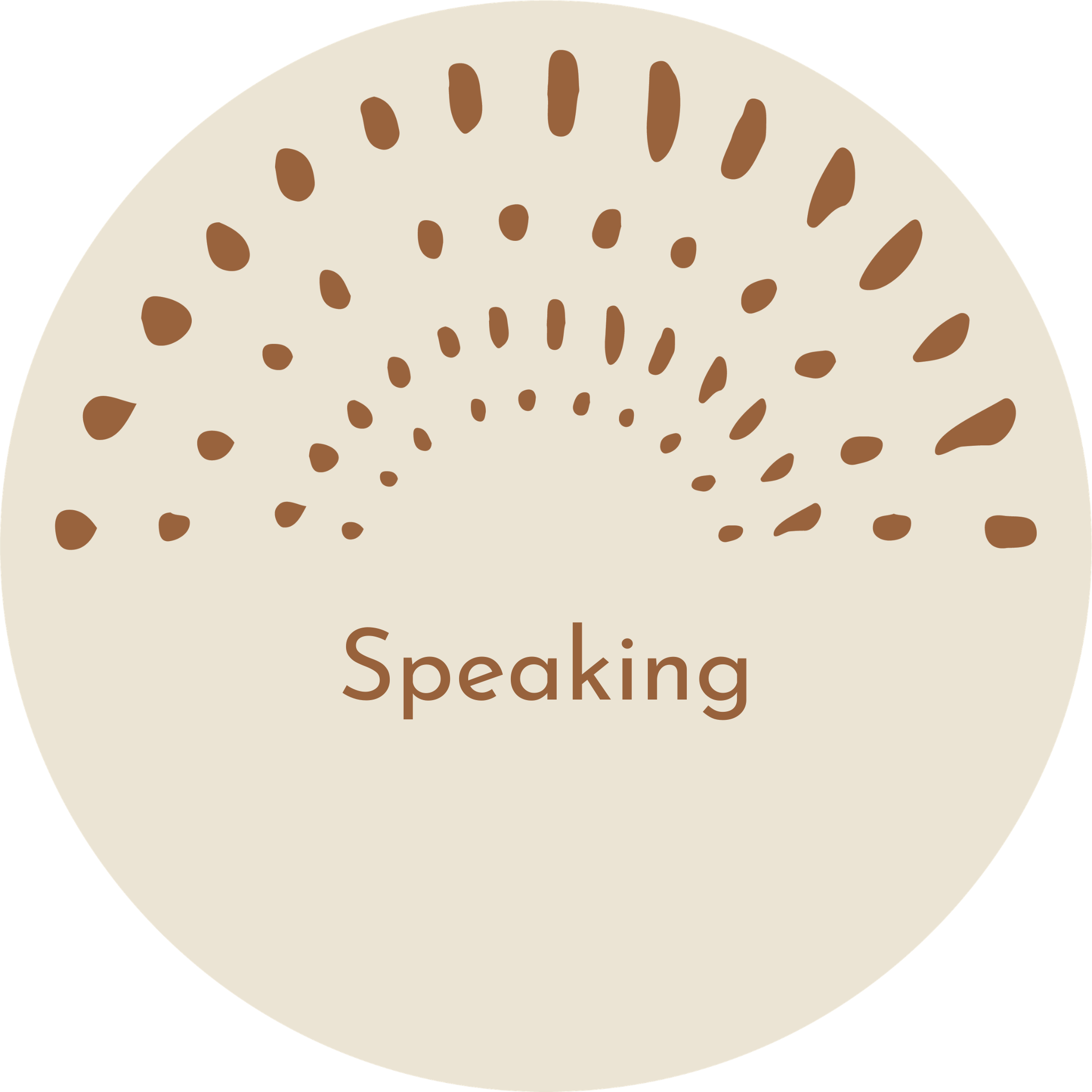 Close-up of a beige background with brown text reading 'Industry Insights & Speaking' and a design of randomly arranged brown sprinkles.