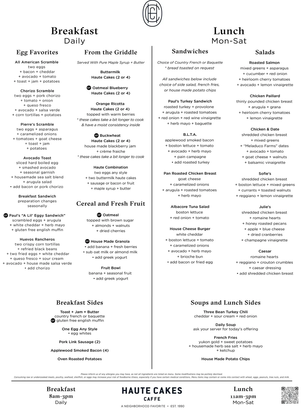 Menu — Haute Cakes Caffe