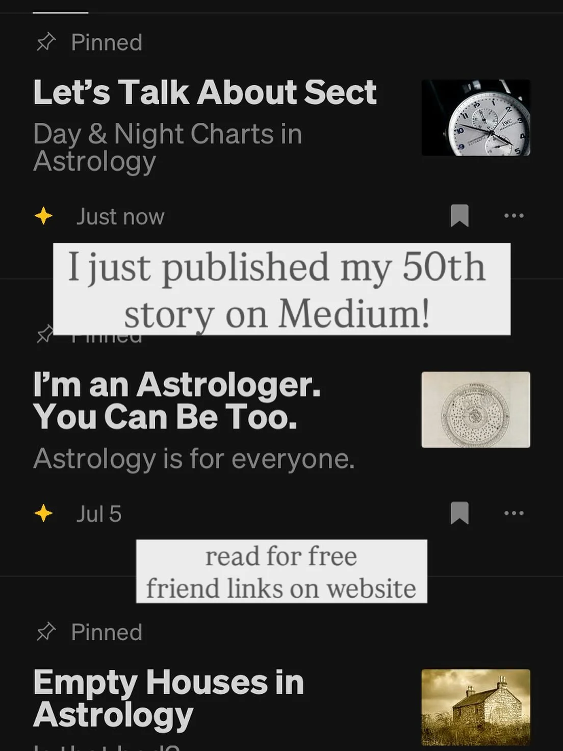 I can&rsquo;t believe I&rsquo;ve published 50 stories already! I started in November 2022, and my flow has been hot and cold over these three years. 
.
I started writing as a way to process what I&rsquo;ve been learning, mostly astrology but also yog