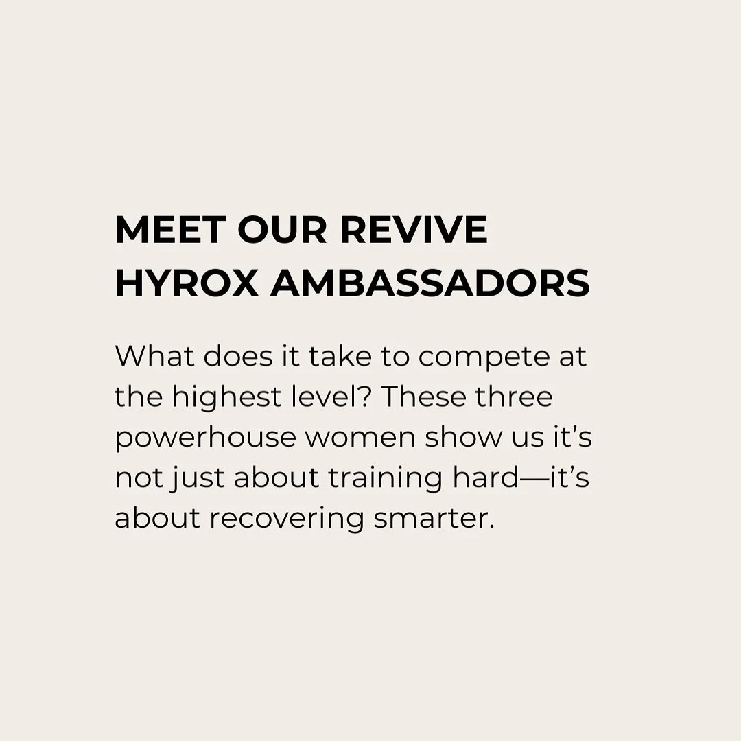 At Revive, we’re honoured to support three incredible athletes who redefine strength, resilience, and determination both on and off the competition floor. 
Meet our Hyrox Ambassadors:
🏆 Kate Davey: The reigning 2023 Women’s Pro World Ch