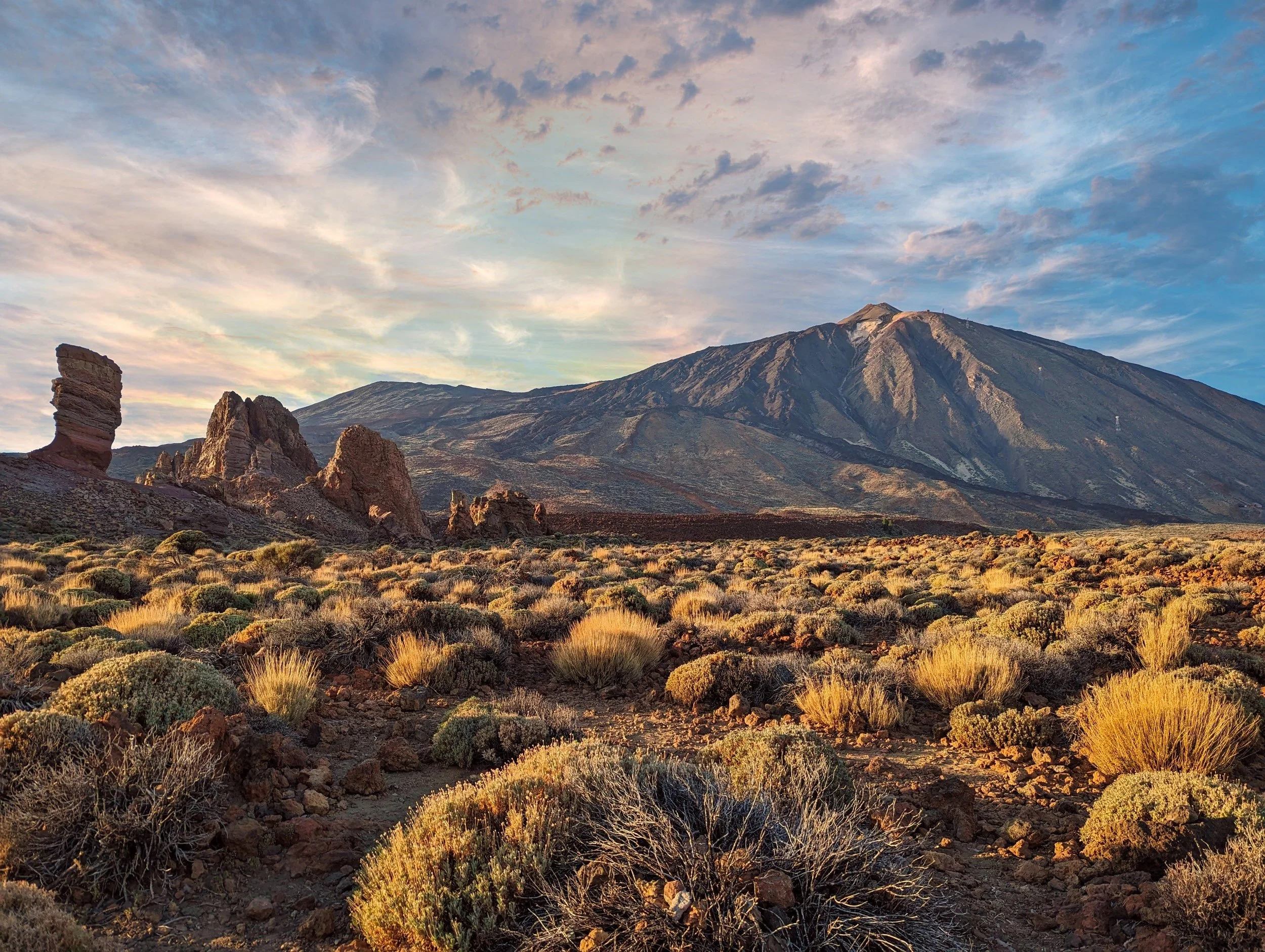 Penoramic view of Mount Teide volcano peak and volcanic landscape in Tenerife