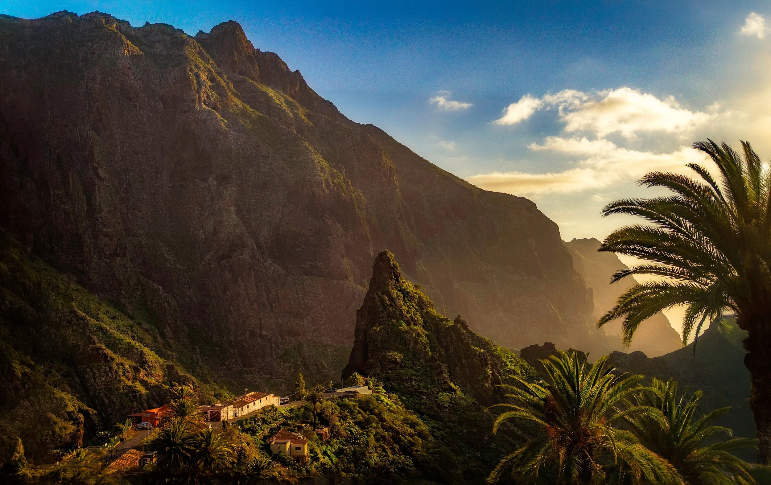 Panoramic view of Masca village and mountain canyon in Tenerife.