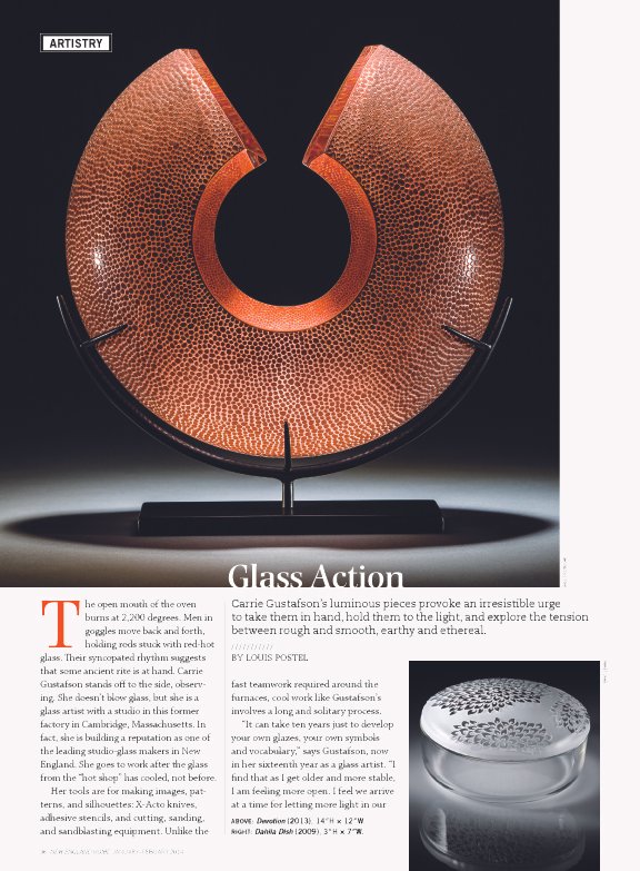 Glass Action article featuring glass decorative objects by Carrie Gustafson