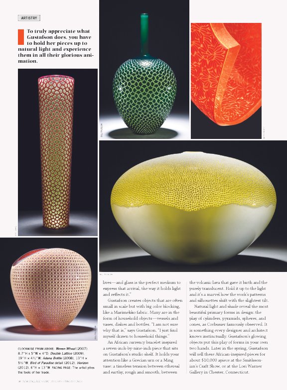 Glass Action article featuring glass decorative objects by Carrie Gustafson