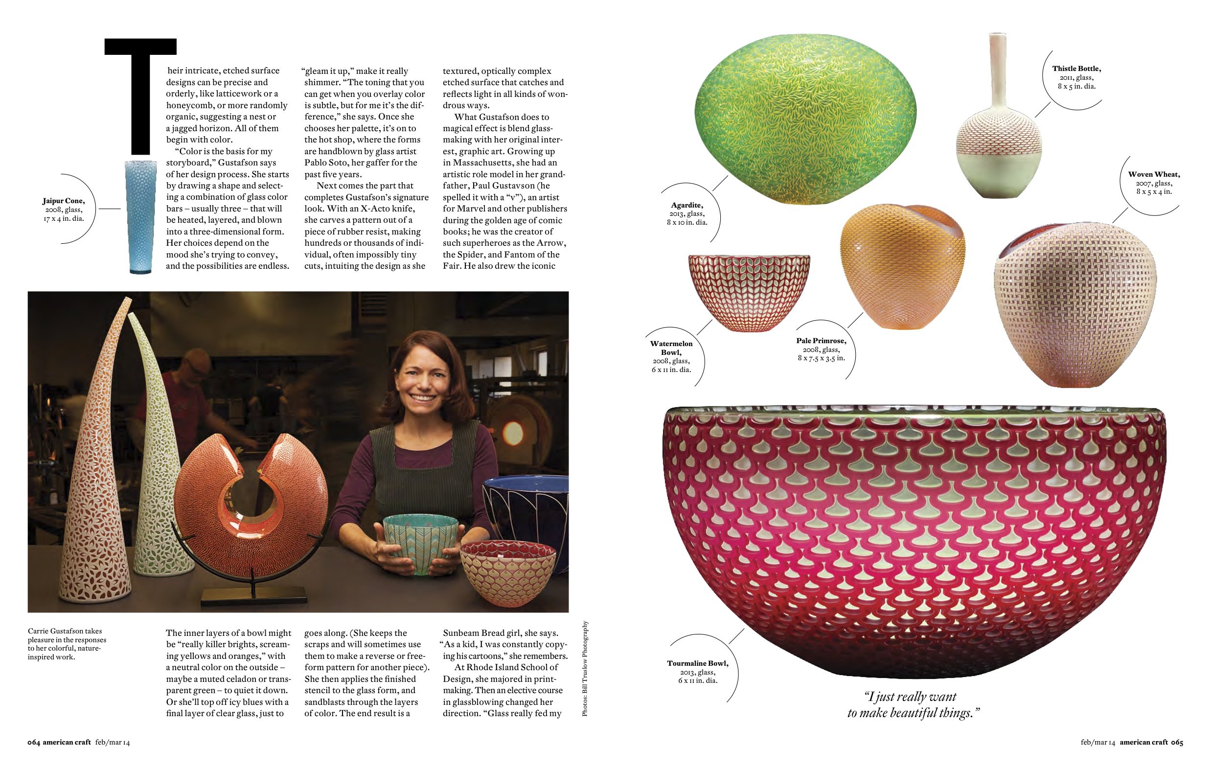 Carrie Gustafson and her special pieces for glass collectors featured in a magazine article