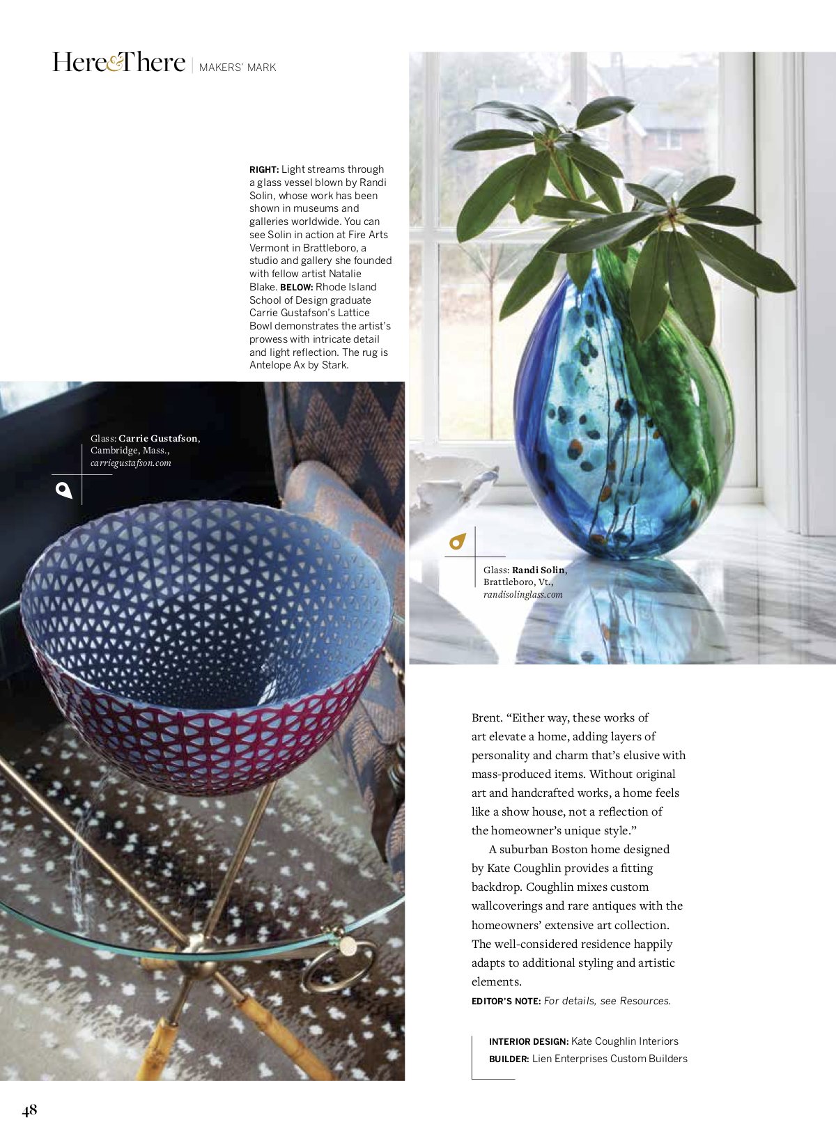 New England Home Here and There article featuring Carrie Gustafson's glass art
