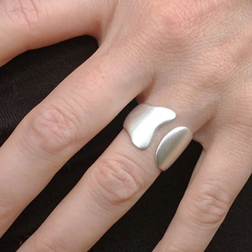 Adjustable silver ring wide thin band