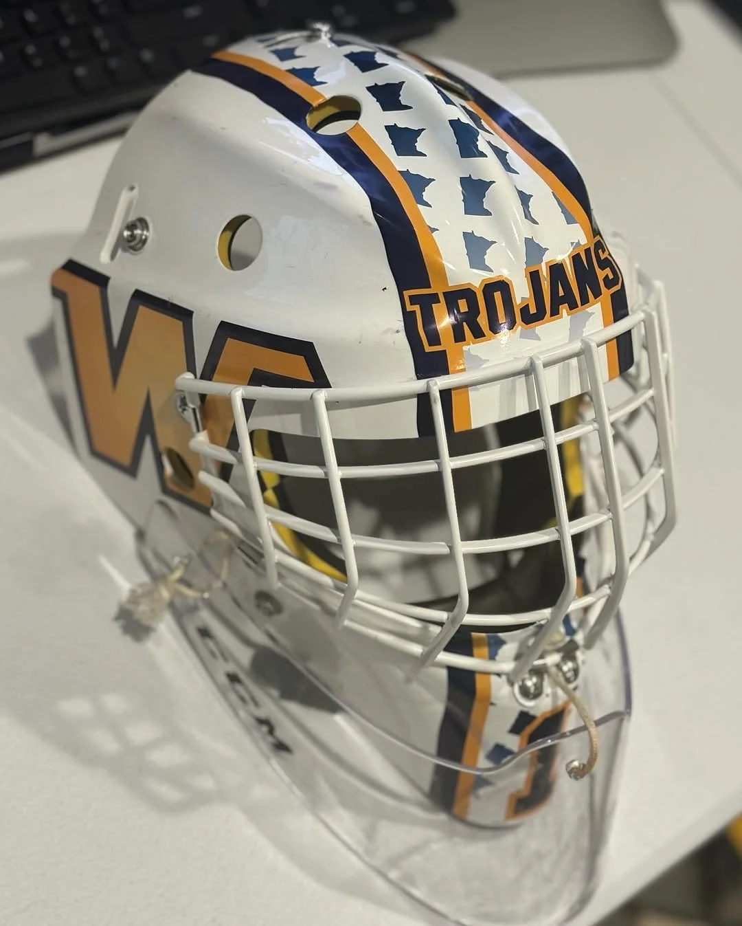 Navy and gold custom goalie mask decal kit by Shutout Designs - minnesota