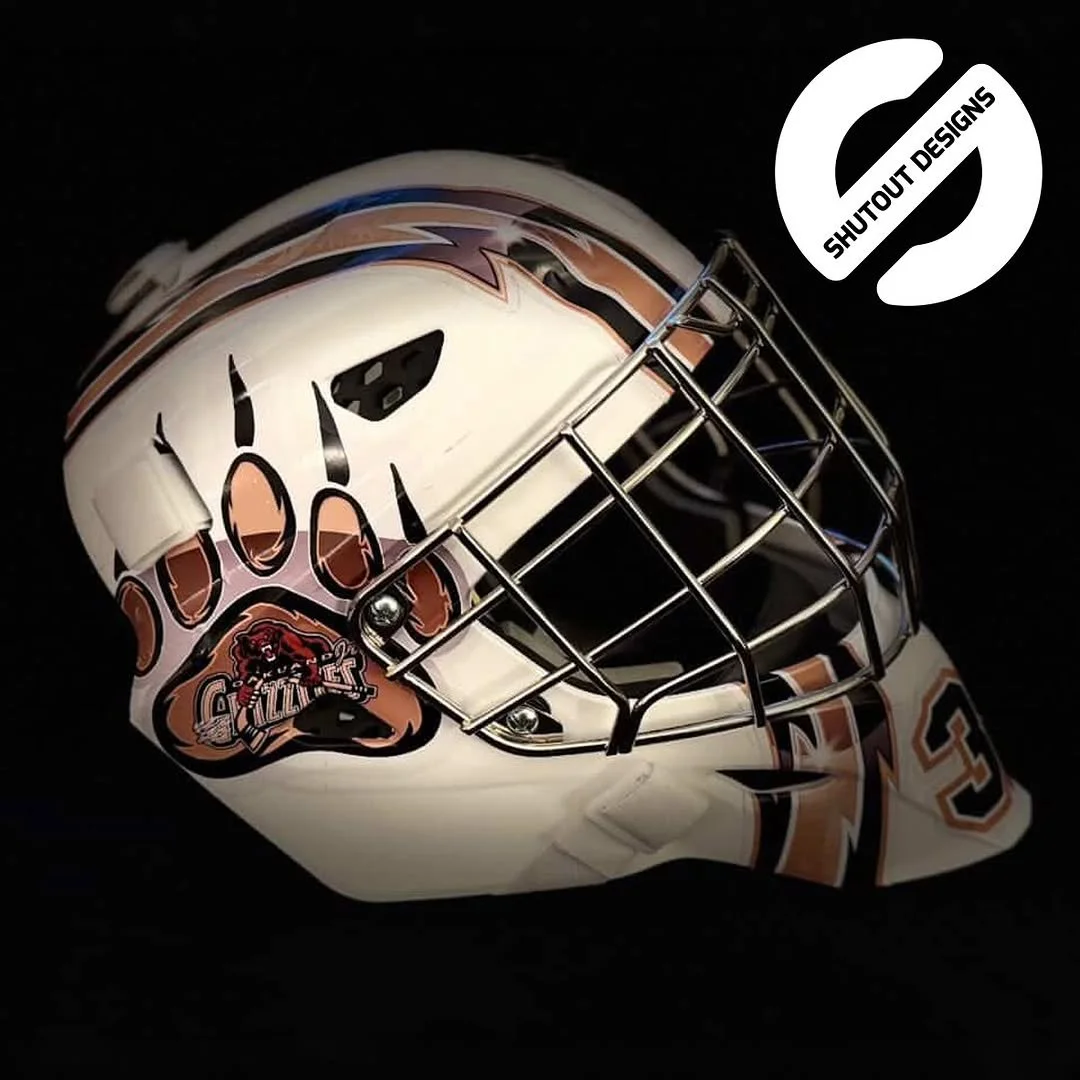 Gold custom goalie mask decal kit by Shutout Designs - Bears and bear claw