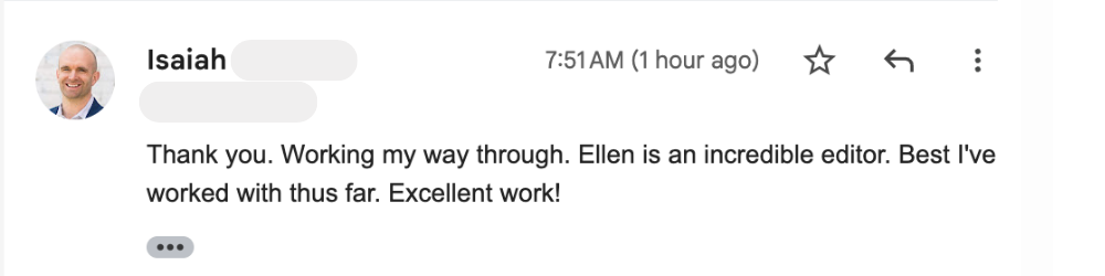 Isaiah Hankel praise for working with Ellen Polk on his book