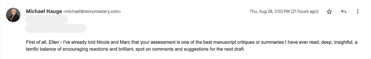 Michael Hauge praise for Ellen Polk