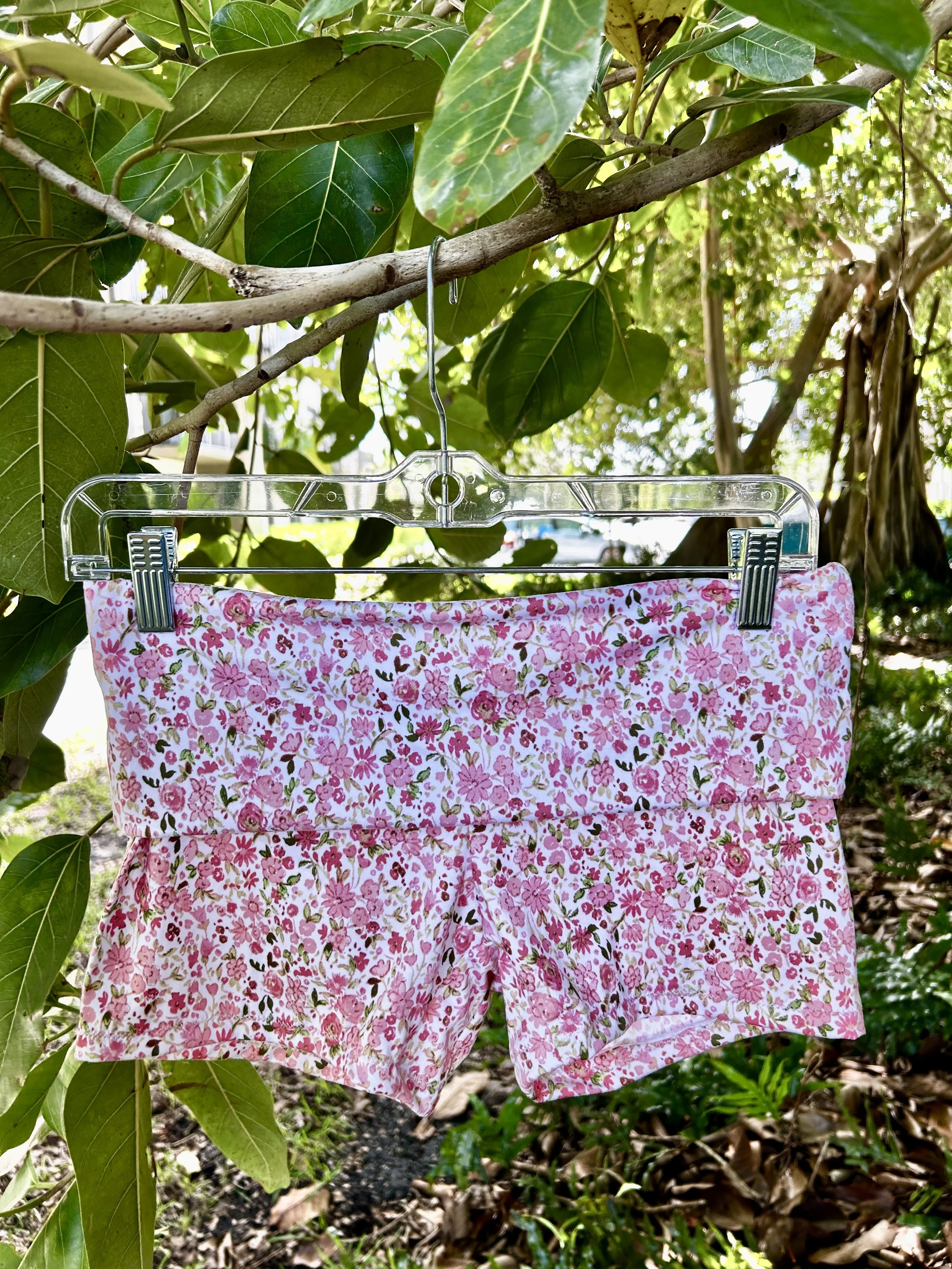 Pink Floral Fold Over Shorts
