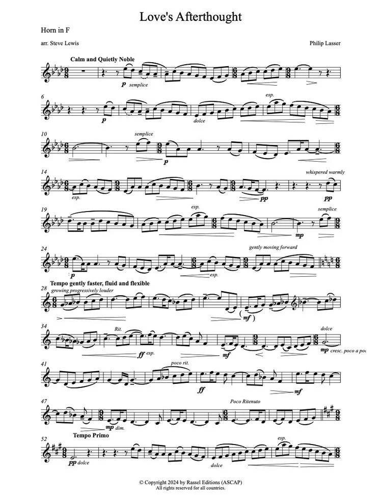 Philip Lasser, arr. Steve Lewis, Love’s Afterthought — Legacy Horn ...