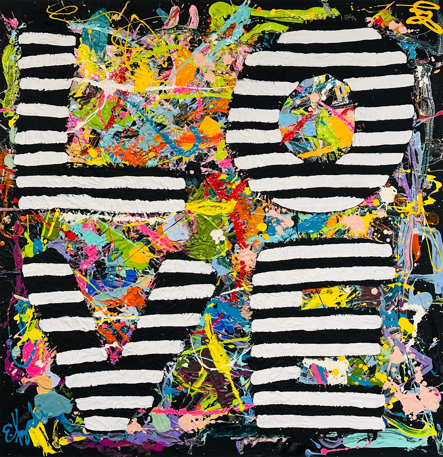 Large colorful abstract painting by Elizabeth Azadi, expressive abstractions style